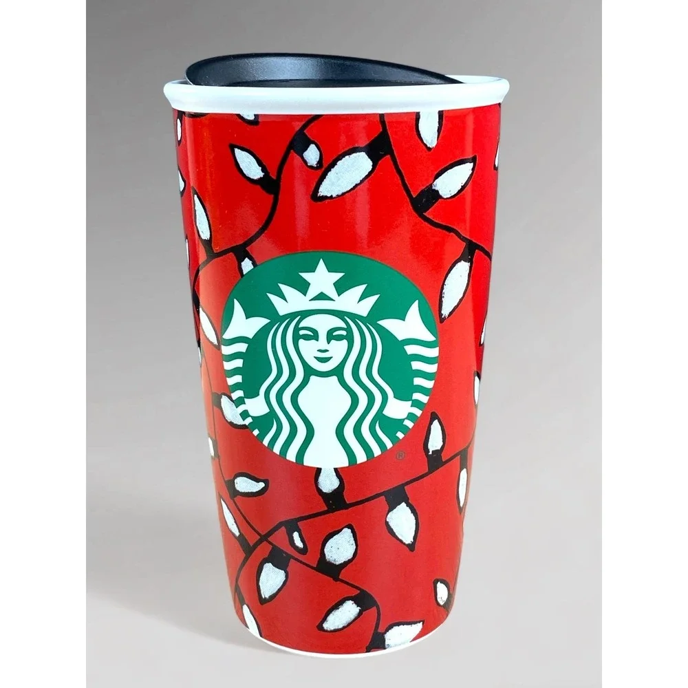 Starbucks 2016 Christmas Travel Mug‎ Red with String Lights